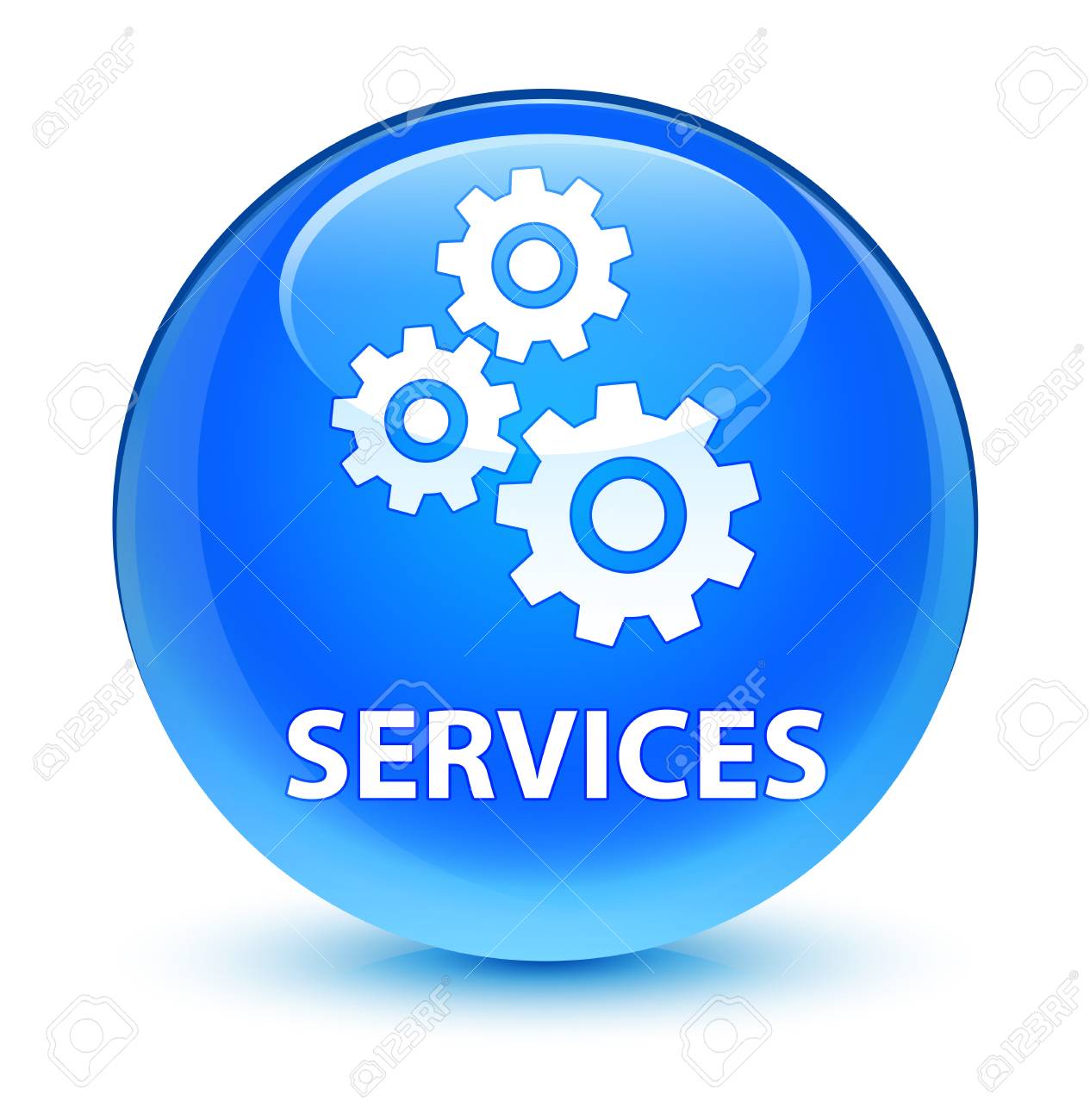 services (gears icon) glassy cyan blue round button